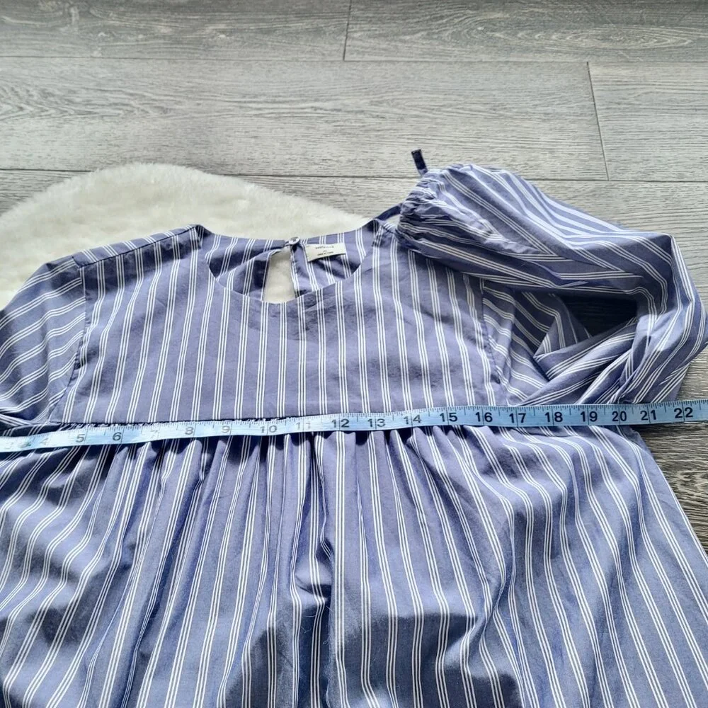 Aritzia Wilfred Le Fou Lessines Poplin Smock Dress Blue Stripe Size XS Oversized - Picture 10 of 14